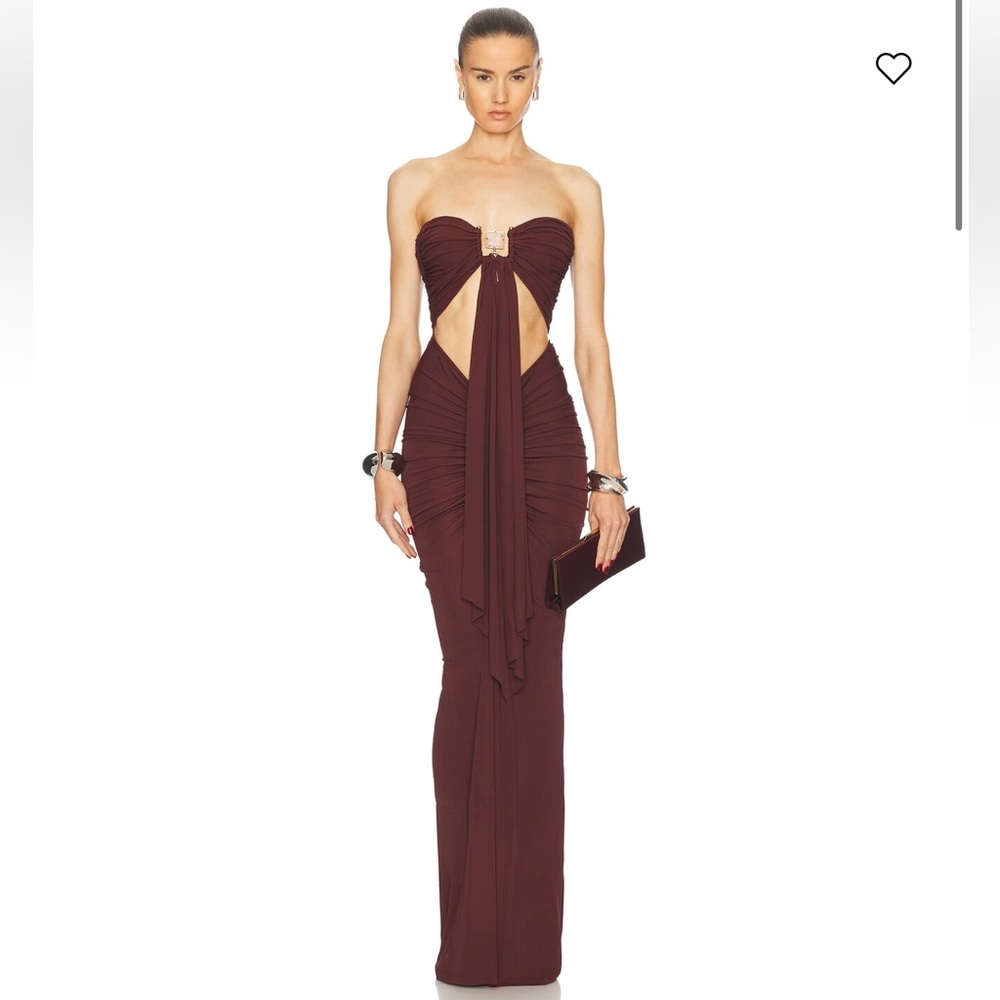CHRISTOPHER ESBER BEZEL QUARTZ CUTOUT STRAPLESS JERSEY GOWN, UK 10